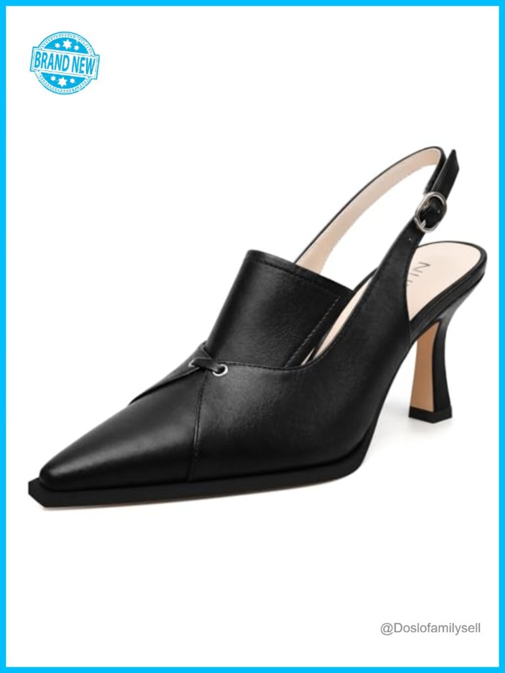 Slingback Heels Women Pointed Toe Pumps Kitten Heel Faux Leather